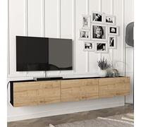 [en.casa] Meuble TV Mural Support Télé Suspendu avec Étagères Fermées Espace de Rangement Flottante pour Salon Banc Télévision Panneau de Particules 180 x 31 x 29,5 cm Noir Effet Chêne