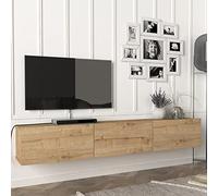 [en.casa] Meuble TV Mural Support Télé Suspendu avec Étagères Fermées Espace de Rangement Flottante pour Salon Banc Télévision Panneau de Particules 180 x 31 x 29,5 cm Effet Chêne