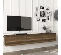 [en.casa] Meuble TV Mural Support Télé Suspendu avec Étagères Fermées Espace de Rangement Flottante pour Salon Banc Télévision Panneau de Particules 180 x 31 x 29,5 cm Effet Noyer