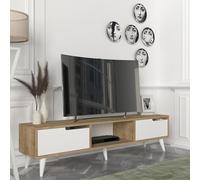 Meuble TV Kullila 160 x 35 x 40 cm effet chêne / blanc
