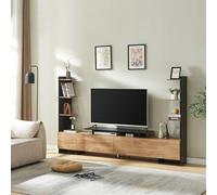 [en.casa] Meuble TV Support Télé avec Étagères Latérales 2 Portes et Compartiments de Rangement Ouverts Scandinave Salon Chambre Stable Élégant Moderne MDF 233 x 31 x 141 cm Noir Effet Bois de Mangue