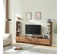 [en.casa] Meuble TV Support Télé avec Étagères Latérales 2 Portes et Compartiments de Rangement Ouverts Scandinave Salon Chambre Peu Encombrant Stable Élégant Moderne MDF 233 x 31 x 141 cm Effet Noyer