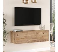 [en.casa] Meuble TV Support Télé Suspendue au Mur avec Compartiments de Rangement Banc Télévision Moderne Flottante pour Salon Chambre Panneau de Particules 30 x 100 x 32 cm Effet Chêne Rustique