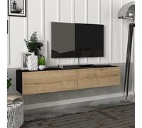 [en.casa] Meuble TV Support Télé Suspendue au Mur avec Compartiments de Rangement Banc Télévision Moderne Flottante pour Salon Chambre Panneau de Particules 135 x 31 x 25 cm Noir et Effet Chêne