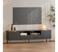 [en.casa] Meuble TV sur Pieds avec 2 Portes d'Armoire et 1 Tiroir Compartiments de Rangement Banc Télé avec Passage de Câbles pour Salon Panneau de Particules Métal 180 x 40 x 51 cm Noir