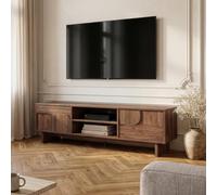 [en.casa] Meuble TV sur Pieds Katanshumn avec 2 Portes 150x39x45 cm Noyer | 2 compartiments séparés, avec passe-câbles, grand plateau, système Push-to-Open, robuste