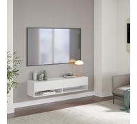 [en.casa] Meuble TV Suspendu Halmstad 140x31x30 cm Étagère Flottante Blanc | Mural, 2 compartiments, Abattants, Séjour, Élégant