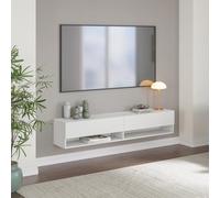 [en.casa] Meuble TV Suspendu Halmstad 160x31x30 cm Étagère Flottante Blanc | Mural, 2 compartiments, Abattants, Séjour, Élégant