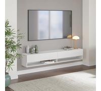 [en.casa] Meuble TV Suspendu Halmstad 180x31x30 cm Étagère Flottante Blanc | Mural, 2 compartiments, Abattants, Séjour, Élégant