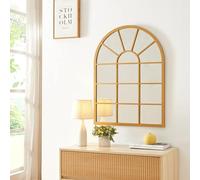 [en.casa] Miroir Mural Design Stylé Forme Fenêtre Arrondie pour Salon Chambre Entrée Salle de Bain Intemporel Moderne MDF 80 x 60 cm Or