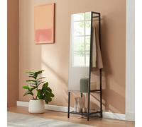 [en.casa] Miroir sur Pied 2 in 1 Portemanteau avec 2 Étagères et 1 Tringle Supérieure Penderie Rangement Pratique Moderne Chambre À Coucher Métal Aggloméré Verre 160 x 40 x 35 cm Noir