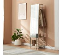 [en.casa] Miroir sur Pied 2 in 1 Portemanteau avec 2 Étagères et 1 Tringle Supérieure Penderie Rangement Pratique Moderne Chambre À Coucher Métal Aggloméré Verre 160 x 40 x 35 cm Couleur Sable