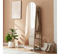 [en.casa] Miroir sur Pied 2 in 1 Portemanteau avec 2 Étagères et 1 Tringle Supérieure Rangement Pratique Moderne Peu Encombrant Chambre À Coucher Métal Aggloméré Verre 165 x 40 x 35 cm Couleur Sable