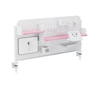 [en.casa] Organiseur de Bureau à Pince avec Plaque Perforée Étagères Support Tablette Inclinable Tableau Blanc Crochets Support Casque Acier Panneau de Particules 114 x 68 cm Blanc Rose