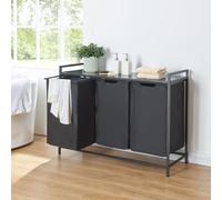[en.casa] Panier à Linge avec 3 Compartiments Meuble à Linge avec 3 Corbeilles de Grande Capacité et Surface Supérieure Salle de Sain Buanderie Chambre Métal Polyester MDF 76 x 103 x 38 cm Noir
