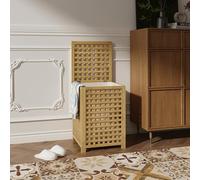 [en.casa] Panier à Linge avec Sac à Ling Amovible avec Poignées Couvercle Rabattable Grand Capacité 79 L Salle de Bain Buanderie Chambre Bambou Polyester 62 x 45 x 45 cm Naturel Beige