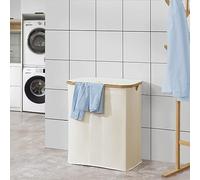 [en.casa] Panier à Linge Corbeille à 3 Compartiments Meuble à Linge avec 3 Sacs Amovibles Capacité 140 Litres Bambou Oxford 600D Polyester 69 x 57 x 37 cm Beige