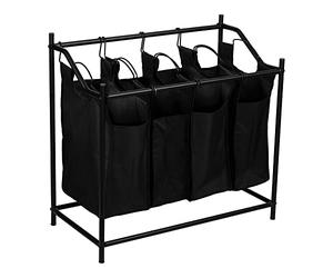 [en.casa] Panier à Linge Corbeille à 4 Compartiments Accrocher Séparément pour Salle de Bain Trier Sac Capacité 18 Litres Métal Polyester 75-66 x 78 x 40 cm Noir