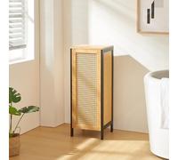 [en.casa] Panier à Linge Corbeille à Vêtements avec Couvercle Sales de Grande Capacité 51 L pour Salle de Bain Buanderie Bambou MDF 80 x 30 x 30 cm Noir Naturel Effet Rotin