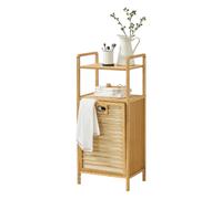 Panier à Linge avec Sac à Linge Amovible et Étagère Intégrée Meuble de Rangement en Bambou Textile 40 x 30 x 95 cm Naturel Crème