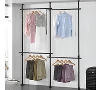 [en.casa] Penderie Télescopique Garde-Robe Mobile Porte-Manteau Ajustable avec 4 Barres de Penderie Système de Porte-Vêtements Réglable en Hauteur et Largeur Acier Laqué Plastique 150-230 cm Noir