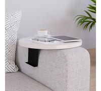 [en.casa] Plateau d'Accoudoir de Canapé Tablette avec Support Ajustable pour Accodoirs de 10 à 30 cm Table d'Appoint pour Salon Métal Panneau de Particules Ø 34 cm Crème