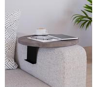 [en.casa] Plateau d'Accoudoir de Canapé Tablette avec Support Ajustable pour Accodoirs de 10 à 30 cm Table d'Appoint pour Salon Métal Panneau de Particules Ø 34 cm Effet Marbre Gris