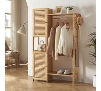 [en.casa] Portant à Vêtements avec Compartiments de Rangement et Barre de Penderie Armoire Ouverte Petit Dressing Style Scandinave pour Chambre Entrée Bambou 164 x 99 x 29 cm Naturel