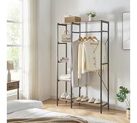 [en.casa] Portant à Vêtements Moderne Garde-Robe Ouverte Penderie avec Étagères Meuble de Rangement Métal Panneau de Particules 170 x 100 x 35 cm Noir Effet Bois