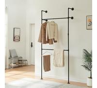 [en.casa] Portant à Vêtements Mural à 2 Niveaux 2 Barres de Penderie pour Manteaux Vestes pour Entrée Dressing Couloir Chambre Boutiques Hôtels Vestiaires Acier Fonte 222 x 105 x 31 cm Noir
