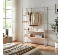 [en.casa] Portant à Vêtements Portemanteau au Style Industriel Garde-Robe Ouverte Penderie avec Étagères pour Entrée Chambre Dressing Métal MDF 180 x 120 x 40 cm Blanc Effet Chêne