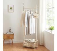 [en.casa] Portant à Vêtements sur 4 Roulettes Panier à Linge Intégré Portemanteau avec Barre de Penderie 4 Crochets et Espace de Rangement Acier 175 x 60 x 32 cm Blanc