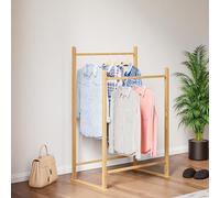 [en.casa] Portemanteau avec 2 Barres de Penderie Portant à Vêtements Porte-Vêtement pour Entrée Dressing Chambre Bois de Pin 122 x 80 x 50 cm Naturel