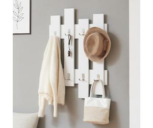 [en.casa] Portemanteau Mural à 16 Crochets Patère Murale Meuble d'Entrée Pratique Moderne pour Chapeaux Vestes Echarpes Sacs Panneau de Particules 80 x 60 x 3 cm Blanc