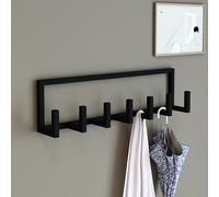 [en.casa] Portemanteau Mural à 7 Crochets Patère Murale Meuble d'Entrée Suspendu pour Manteaux Chapeaux Vestes Echarpes Sacs Acier 75 x 10 x 20 cm Noir