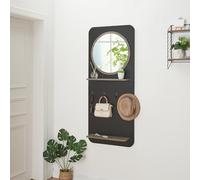 [en.casa] Portemanteau Mural avec 4 Crochets Miroir Intégré et 2 Surfaces de Rangement Meuble d'Entrée Couloir Suspendu Panneau de Particules 140 x 60 x 16 cm Noir Mat Effet Bois