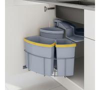 Poubelle encastrable 'Kollby' 2 x 12L+1 x 6L pivotante plastique avec couvercle Gris