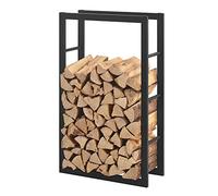 [en.casa] Range-Bûches pour Usage Intérieur Extérieur Porte-Bûches Design Support Rangement Bois de Chauffage Acier Laqué 60 x 25 x 100 cm Noir