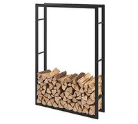 [en.casa] Range-Bûches pour Usage Intérieur Extérieur Porte-Bûches Design Support Rangement Bois de Chauffage Acier Laqué 100 x 25 x 150 cm Noir