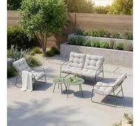 [en.casa] Salon de Jardin 5 Pièces Kivanta 2 Tables Banc 2 Chaises Vert | pour 4 personnes, ensemble de meubles extérieur, avec accoudoirs confortables, résistant, terrasse, balcon, patio