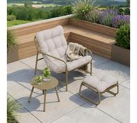 Ensemble de meubles de jardin « Trerdfjoa » 3 pièces avec chaise de jardin, table de jardin et repose-pieds Structure métallique Beige/gris