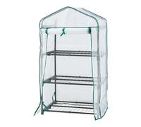 [en.casa] Serre de Jardin à Porte Enroulable Zippée Serre de Balcon avec 3 Étagères pour Plantes Fleurs Légumes Semis Tomates Acier Bâche Polyéthylène 125 x 69 x 49 cm Blanc