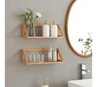 [en.casa] Set de 2 Étagères Murales pour Salle de Bain Ensemble de 2 Meubles de Rangement Suspendu pour Cuisine Chambre Bureau Bambou 43 x 15 x 15 cm Naturel