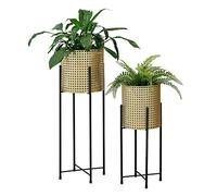 [en.casa] Set de 2 Supports de Plante Ensemble Cache-pot Pot de Fleur Bac à Fleurs Vase Métal Tailles Différentes Noir Doré