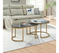 [en.casa] Set de 2 Tables Basses Gigognes de Tailles Différentes Tables d'Appoint Empilables Bout de Canapé Design pour Salon Séjour Bureau Acier MDF Aspect Marbre Noir Or