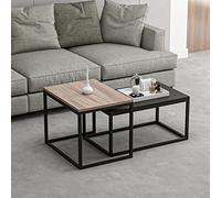 Set de 2 tables basses gigognes rectangulaires effet chêne - noir mat [en.casa]