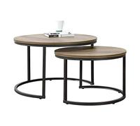 [en.casa] Set de 2 Tables Basses Rondes Gigognes de Tailles Différentes Table d'Appoint Bout de Canapé Design Intemporel Panneaux de Particules Acier Laqué Effet Bois Foncé Noir