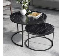 Set de 2 tables d'appoint Skagen rondes gigognes marbre noir