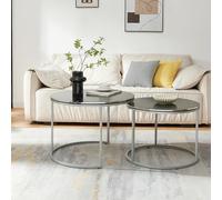 Set de 2 tables d'appoint Skagen rondes gigognes marbre noir argent