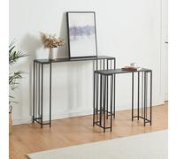 [en.casa] Set de 2 Tables Consoles Gigognes Ensemble de 2 Tables d'Appoint de Tailles Différentes pour Entrée Couloir Salon Design Industriel Intemporel Métal Panneau de Particules Noir